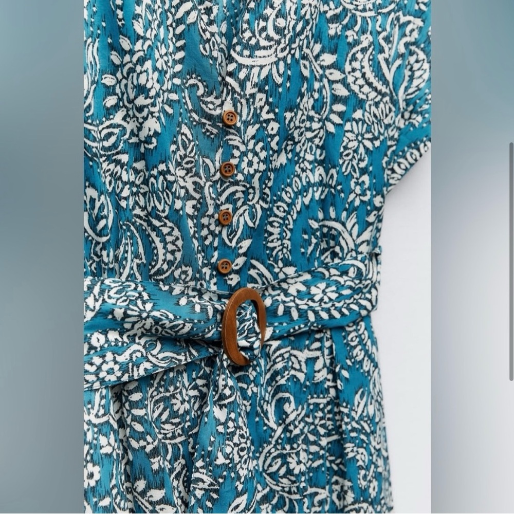 Zara NWOT Casual Blue A-Line Midi Dress with Notched Collar - Picture 3 of 3